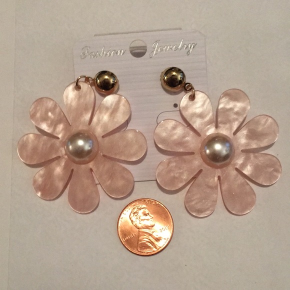 Pretty Pink Acrylic Large Earrings - Trendy - Picture 2 of 6